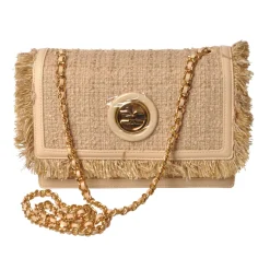 Elisabetta Franchi - Bag with Chain in Fabric - Champagne - Bag - Made in Italy - Luxury Exclusive Collection - Avvenice