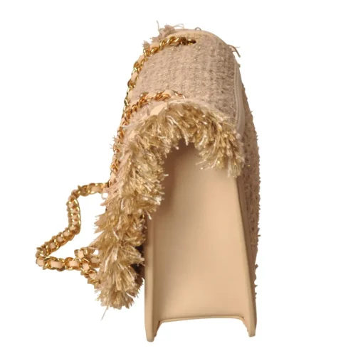 Elisabetta Franchi - Bag with Chain in Fabric - Champagne - Bag - Made in Italy - Luxury Exclusive Collection - Avvenice