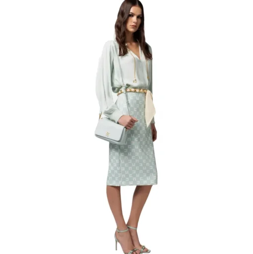 Elisabetta Franchi - Blouse with Chain Detail - Light Blue - Shirt - Made in Italy - Luxury Exclusive Collection - Avvenice