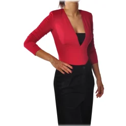 Elisabetta Franchi - Body Shirt with Deep Neckline - Red - Shirt - Made in Italy - Luxury Exclusive Collection - Avvenice