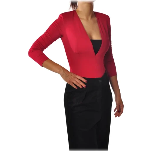 Elisabetta Franchi - Body Shirt with Deep Neckline - Red - Shirt - Made in Italy - Luxury Exclusive Collection - Avvenice