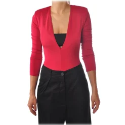 Elisabetta Franchi - Body Shirt with Deep Neckline - Red - Shirt - Made in Italy - Luxury Exclusive Collection - Avvenice
