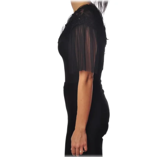 Elisabetta Franchi - Body with Upper Part in Lace - Black - Top - Made in Italy - Luxury Exclusive Collection - Avvenice