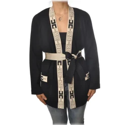 Elisabetta Franchi - Cardigan with Logoed Edges - Black - Pullover - Made in Italy - Luxury Exclusive Collection - Avvenice