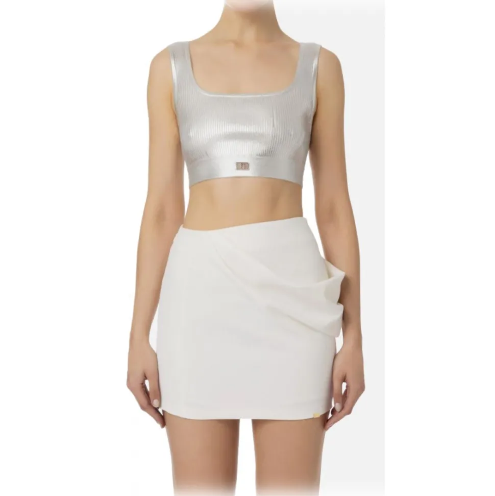Elisabetta Franchi - Coated Crop Top - Silver - Top - Made in Italy - Luxury Exclusive Collection - Avvenice