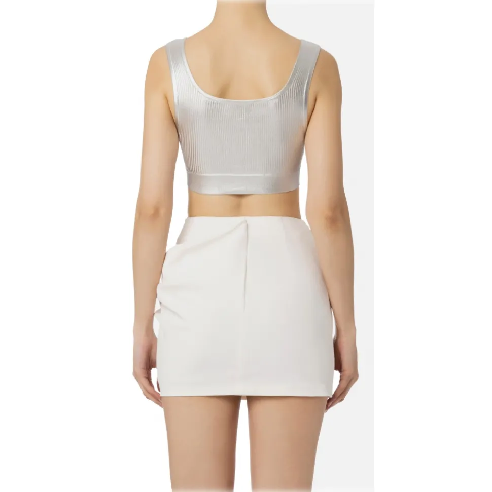 Elisabetta Franchi - Coated Crop Top - Silver - Top - Made in Italy - Luxury Exclusive Collection - Avvenice