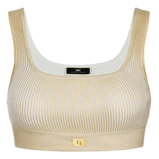 Elisabetta Franchi - Coated Crop Top - Gold - Top - Made in Italy - Luxury Exclusive Collection - Avvenice