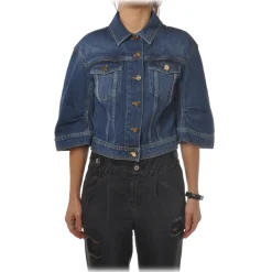 Elisabetta Franchi - Denim Jacket with Logo - Blue - Jacket - Made in Italy - Luxury Exclusive Collection - Avvenice