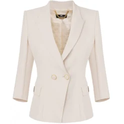 Elisabetta Franchi - Double-Breasted Screwed Jacket - Butter - Jacket - Made in Italy - Luxury Exclusive Collection - Avvenice