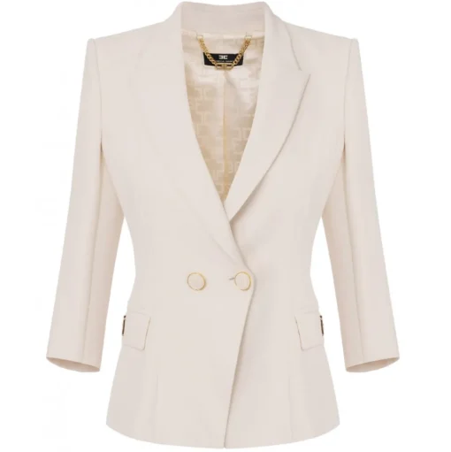 Elisabetta Franchi - Double-Breasted Screwed Jacket - Butter - Jacket - Made in Italy - Luxury Exclusive Collection - Avvenice