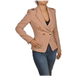 Elisabetta Franchi - Double-Breasted Jacket with Jewel Buttons - Beige - Jacket - Made in Italy - Luxury Exclusive Collection - Avvenice