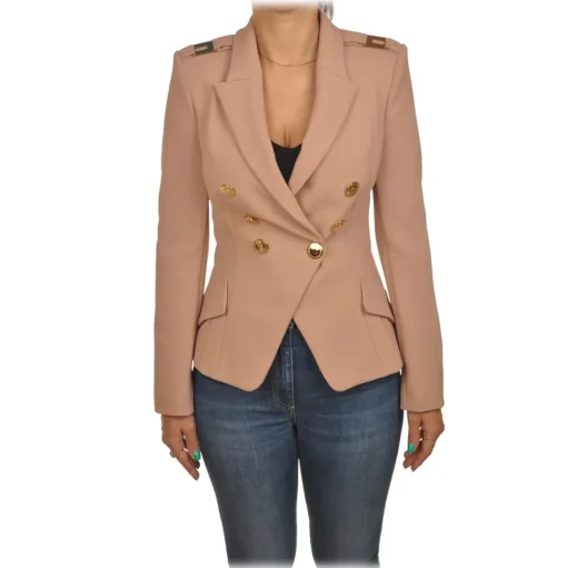 Elisabetta Franchi - Double-Breasted Jacket with Jewel Buttons - Beige - Jacket - Made in Italy - Luxury Exclusive Collection - Avvenice