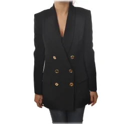 Elisabetta Franchi - Double-Breasted Model with Long Sleeve - Black - Jacket - Made in Italy - Luxury Exclusive Collection - Avvenice