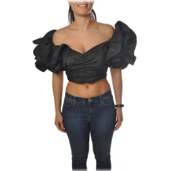 Elisabetta Franchi - Draped Crop Top - Black - Top - Made in Italy - Luxury Exclusive Collection - Avvenice