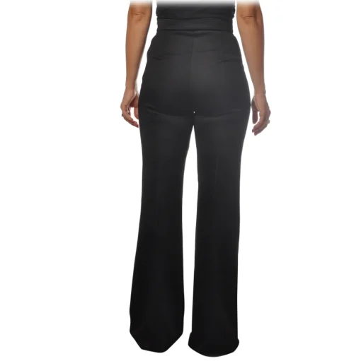 Elisabetta Franchi - High Waisted Wide Leg Trousers - Black - Trousers - Made in Italy - Luxury Exclusive Collection - Avvenice