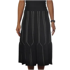 Elisabetta Franchi - High Skirt Elastic Waistband - Black Butter - Skirt - Made in Italy - Luxury Exclusive Collection - Avvenice