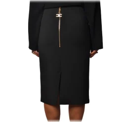 Elisabetta Franchi - High-Waisted Sheath Model with Zip - Black - Skirt - Made in Italy - Luxury Exclusive Collection - Avvenice