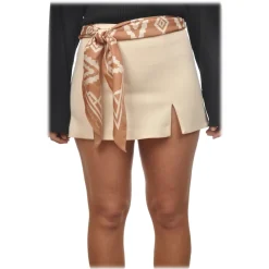 Elisabetta Franchi - Skorts with Pattern Sash - Cream - Trousers - Made in Italy - Luxury Exclusive Collection - Avvenice