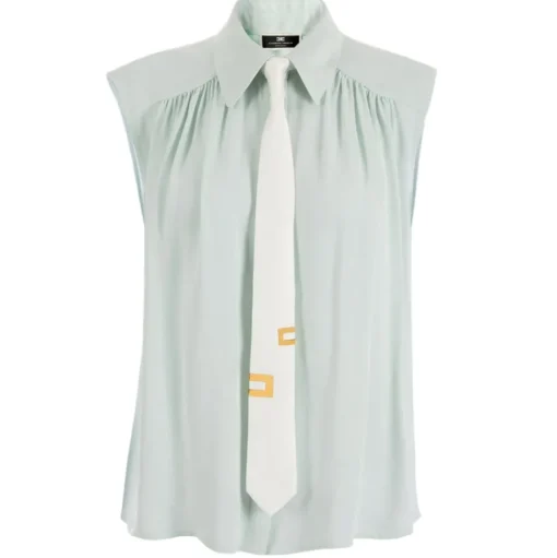 Elisabetta Franchi - Sleeveless Blouse with Tie - Aqua Green - Shirt - Made in Italy - Luxury Exclusive Collection - Avvenice