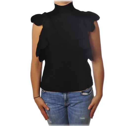 Elisabetta Franchi - Sleeveless Sweater with Scallop - Black - Pullover - Made in Italy - Luxury Exclusive Collection - Avvenice