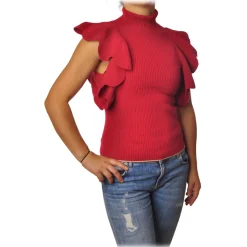 Elisabetta Franchi - Sleeveless Sweater with Scallop - Red - Pullover - Made in Italy - Luxury Exclusive Collection - Avvenice