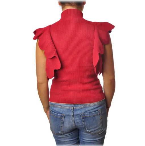 Elisabetta Franchi - Sleeveless Sweater with Scallop - Red - Pullover - Made in Italy - Luxury Exclusive Collection - Avvenice