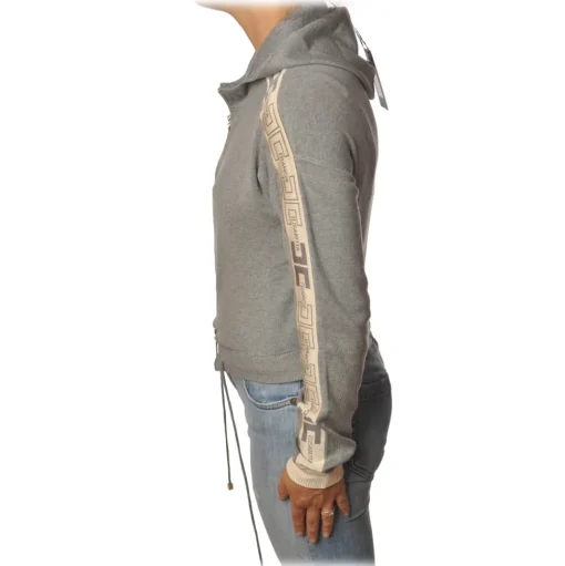 Elisabetta Franchi - Sweatshirt with Logo Profiled Bands - Grey - Sweatshirt - Made in Italy - Luxury Exclusive Collection - Avvenice