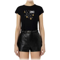 Elisabetta Franchi - T-Shirt with Metal Application - Black - T-Shirt - Made in Italy - Luxury Exclusive Collection - Avvenice