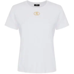 Elisabetta Franchi - T-Shirt with Metal Logo Application - White - T-Shirt - Made in Italy - Luxury Exclusive Collection - Avvenice
