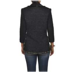 Elisabetta Franchi - Tweed Double-Breasted Blazer - Black - Jacket - Made in Italy - Luxury Exclusive Collection - Avvenice