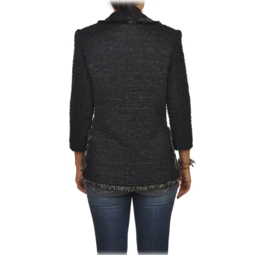 Elisabetta Franchi - Tweed Double-Breasted Blazer - Black - Jacket - Made in Italy - Luxury Exclusive Collection - Avvenice