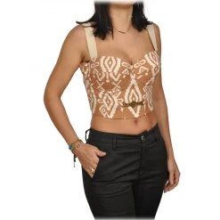 Elisabetta Franchi - Two-Tone Patterned Bodice - Caramel/White - Top - Made in Italy - Luxury Exclusive Collection - Avvenice