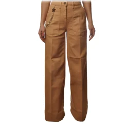 Elisabetta Franchi - Wide Leg Trousers with Chain - Camel - Trousers - Made in Italy - Luxury Exclusive Collection - Avvenice