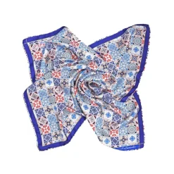 Fefè Napoli - Blue Azulejo Silk Foulard - Scarves and Foulards - Handmade in Italy - Luxury Exclusive Collection - Avvenice
