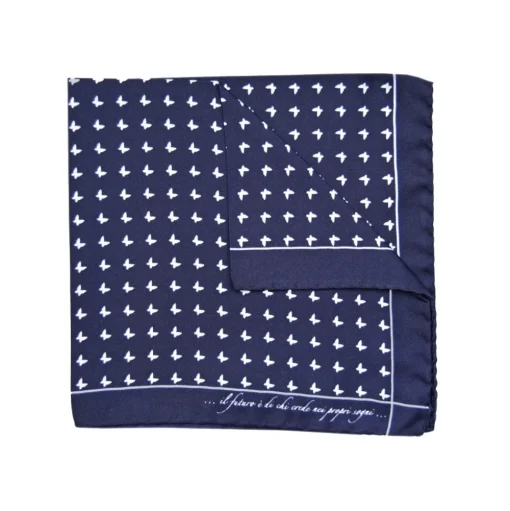 Fefè Napoli - Blue Butterfly Silk Dandy Pocket Square - Pocket-Square - Handmade in Italy - Luxury Exclusive Collection - Avvenice