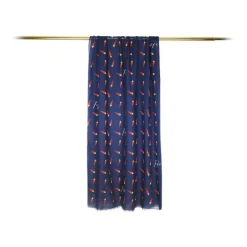 Fefè Napoli - Blue Lucky Horn Scaramantia Wool Scarf - Scarves and Foulards - Handmade in Italy - Luxury Exclusive Collection - Avvenice