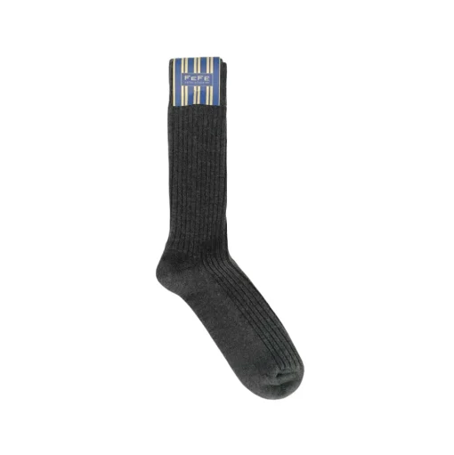 Fefè Napoli - Grey England Men's Short Socks - Socks - Handmade in Italy - Luxury Exclusive Collection - Avvenice