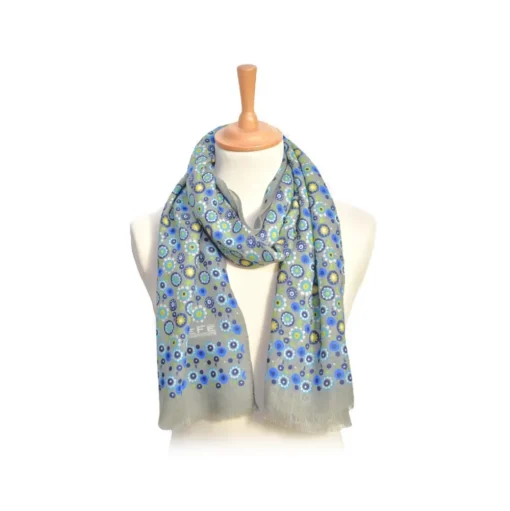 Fefè Napoli - Grey Flowers Dandy Wool Scarf - Scarves and Foulards - Handmade in Italy - Luxury Exclusive Collection - Avvenice