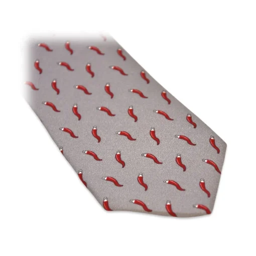 Fefè Napoli - Grey Lucky Horns Scaramantia Silk Tie - Ties - Handmade in Italy - Luxury Exclusive Collection - Avvenice