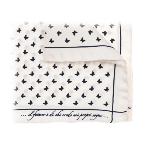 Fefè Napoli - White Butterfly Silk Dandy Pocket Square - Pocket-Square - Handmade in Italy - Luxury Exclusive Collection - Avvenice