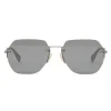 Fendi - FF- Rectangular Minimal Sunglasses - Ruthenium Black - Sunglasses - Fendi Eyewear - Avvenice