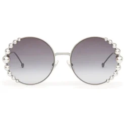 Fendi - Ribbons and Pearls - Ruthenium Round Oversize Sunglasses - Sunglasses - Fendi Eyewear - Avvenice