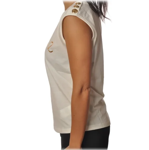 Gaëlle Paris - Sleeveless Crewneck T-Shirt - White - T-Shirt - Made in Italy - Luxury Exclusive Collection - Avvenice