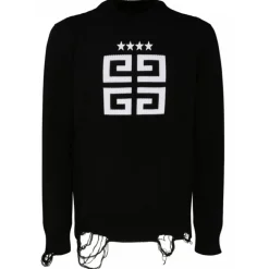 Givenchy - Black and White Cotton 4G Stars Pullover - Givenchy Exclusive Luxury Collection - Avvenice
