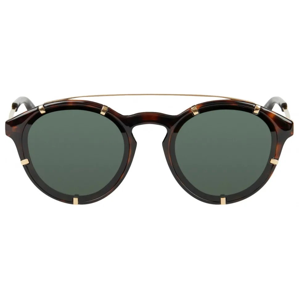 Givenchy - Dark Torroise Acetate Round Sunglasses with Gold Frame Finish and Green Lenses - Sunglasses - Givenchy Eyewear - Avvenice