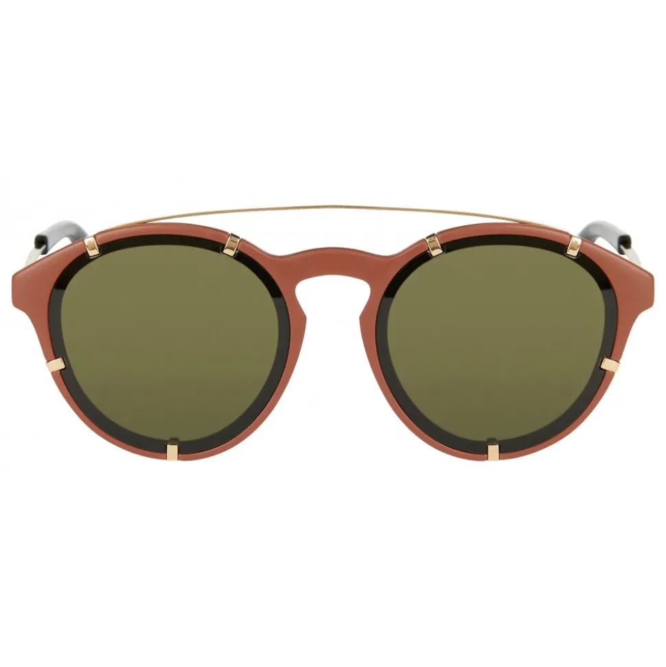 Givenchy - Opaque Brown Acetate Round Sunglasses with Gold Frame Finish and Brown Lenses - Sunglasses - Givenchy Eyewear - Avvenice
