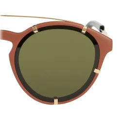 Givenchy - Opaque Brown Acetate Round Sunglasses with Gold Frame Finish and Brown Lenses - Sunglasses - Givenchy Eyewear - Avvenice