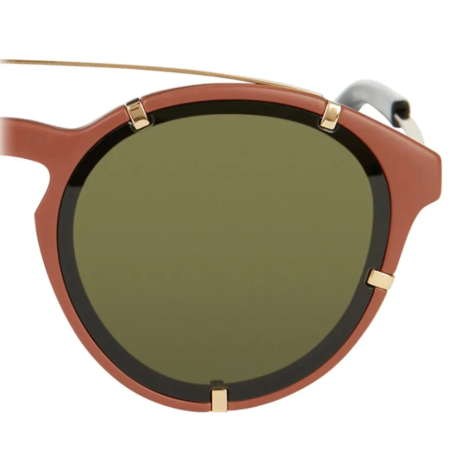 Givenchy - Opaque Brown Acetate Round Sunglasses with Gold Frame Finish and Brown Lenses - Sunglasses - Givenchy Eyewear - Avvenice