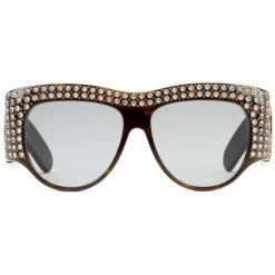 Gucci - Acetate Oversized Sunglasses with Crystals - Turtle - Gucci Eyewear - Avvenice