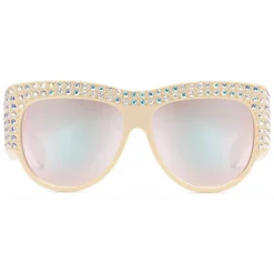 Gucci - Acetate Oversized Sunglasses with Crystals - White - Gucci Eyewear - Avvenice